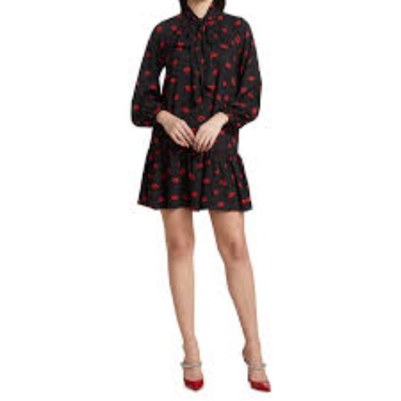 kate spade Dresses & Skirts - Kate Spade New York Kisses Tie Neck Shift Dress With Red Lip Pattern Size L